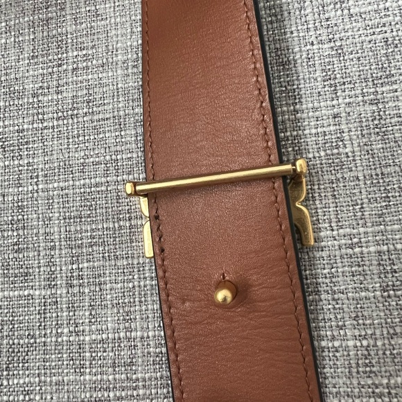 Tory Burch Black and brown double sided Leather Belt with Gold Logo Buckle - Picture 3 of 7